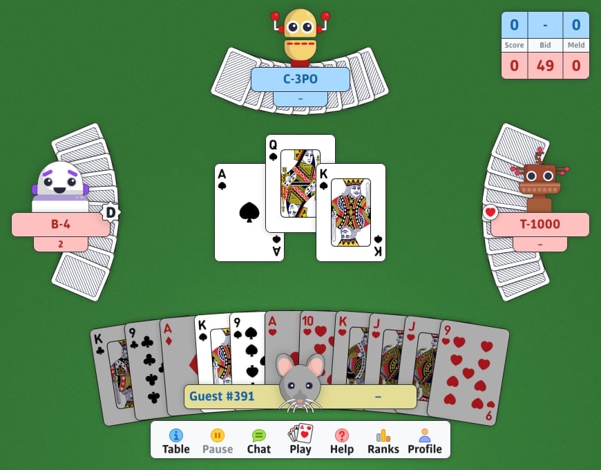 Online Pinochle screenshot - Play Pinochle online